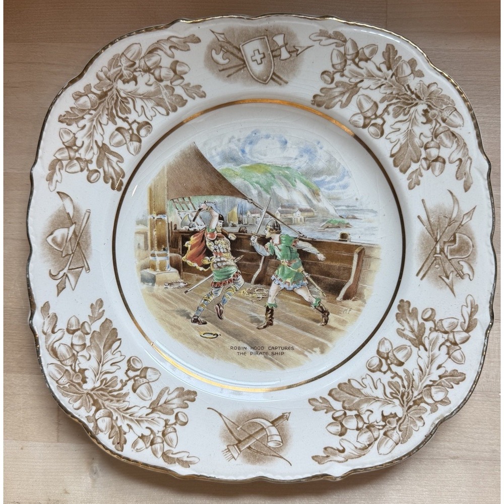 JOHN MADDOCK & SONS England ROBIN HOOD CAPTURES PIRATE SHIP 8 3/4'' Square Plate